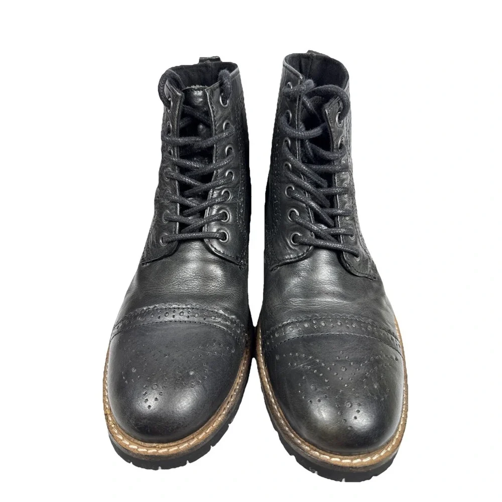 Boots Ankle Jeffrey Tyler Men SIZE 8 Leather Brogues Lace Up Black York‎ Shire*